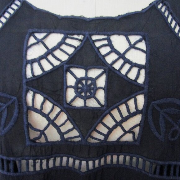 Eyelet Embroidery Shift Dress Arts Craft Black Rayon - Picture 6 of 10